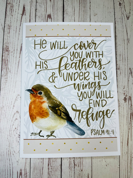 #006 He Will Cover You Card, 5x7"