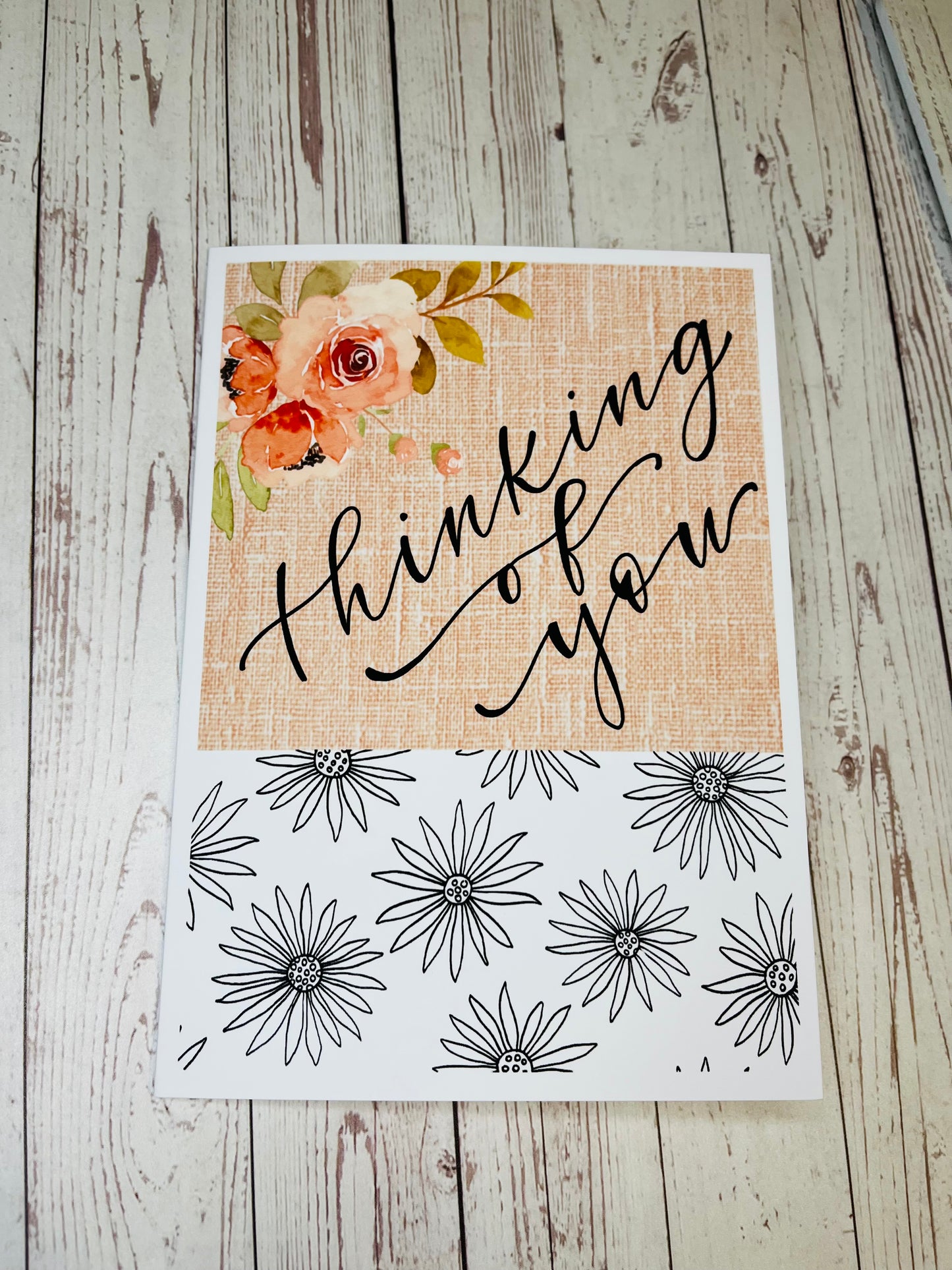 #009 Thinking of You Coral/Black & White Card, 5x7"