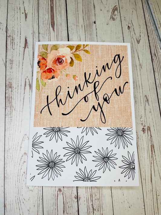 #009 Thinking of You Coral/Black & White Card, 5x7"