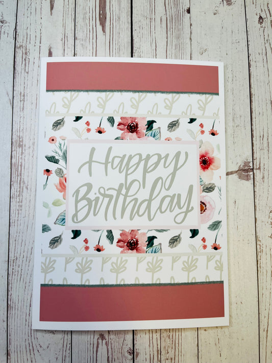 #027 Happy Birthday Floral Card, 5x7"